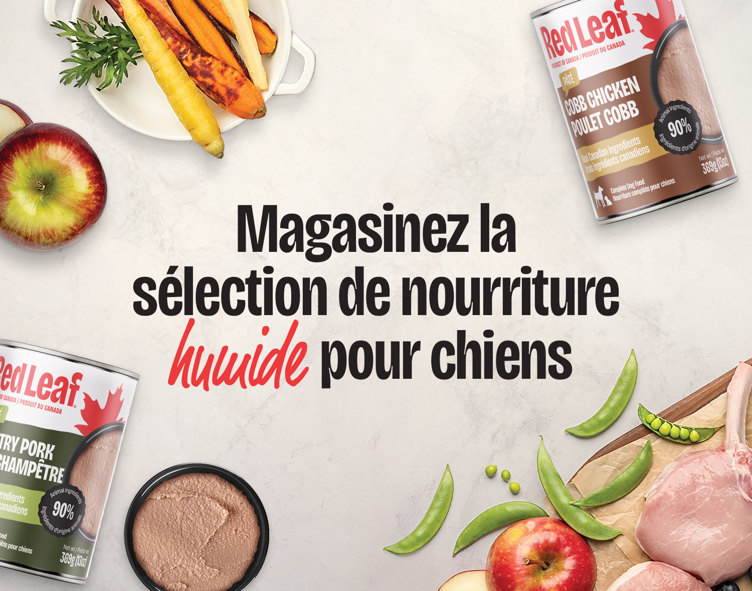Emballages et ingrédients de la nourriture humide pour chiens Red Leaf